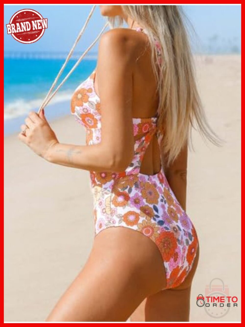 One Piece Swimsuit Deep V Neck Keyhole Cutout O Ring Textured Bathing Suit - Picture 3 of 6